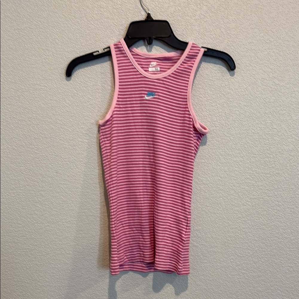 Nike Pink and White Striped Tank Top
